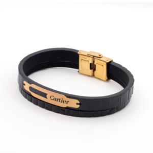 دستبند چرم طلا مردانه مدل Cartier