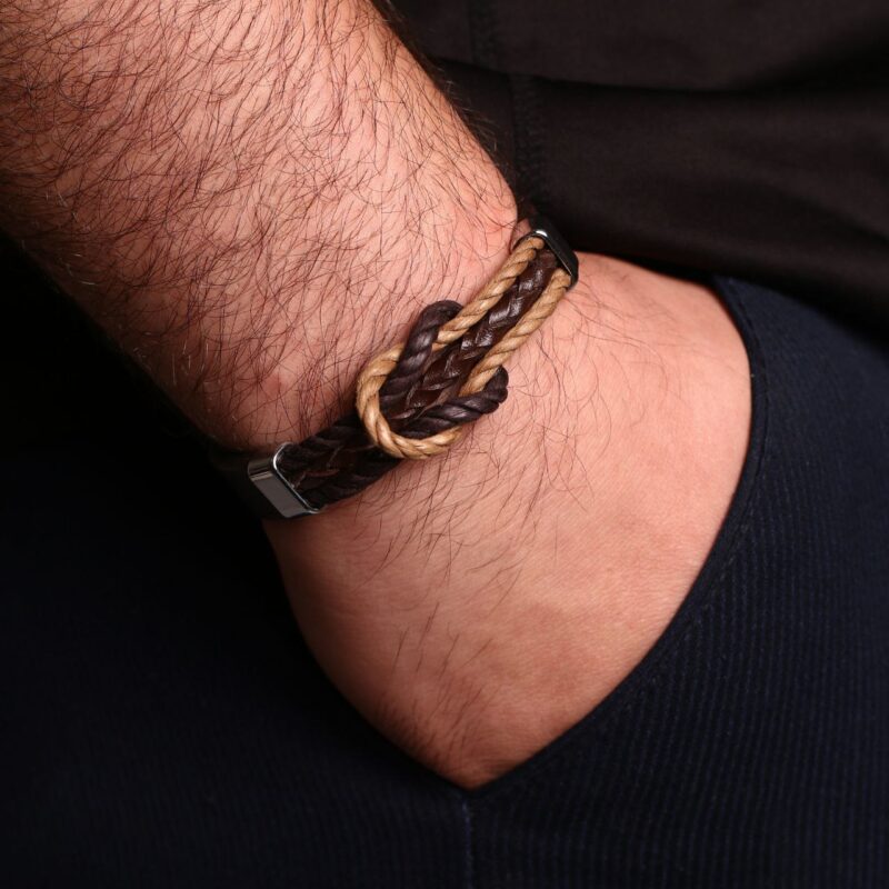 دستبند چرمی مردانه مدل گره دوبل