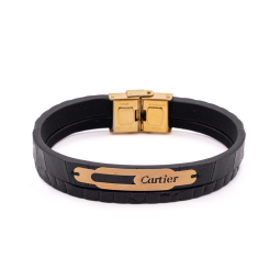 دستبند چرم طلا مردانه مدل Cartier